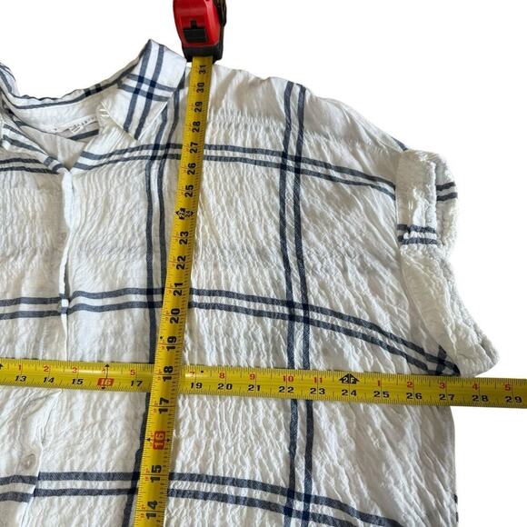 Jane + Delancey Women's 2X XXL Blue & White Window Pane Plaid Button Down Top - Picture 6 of 6